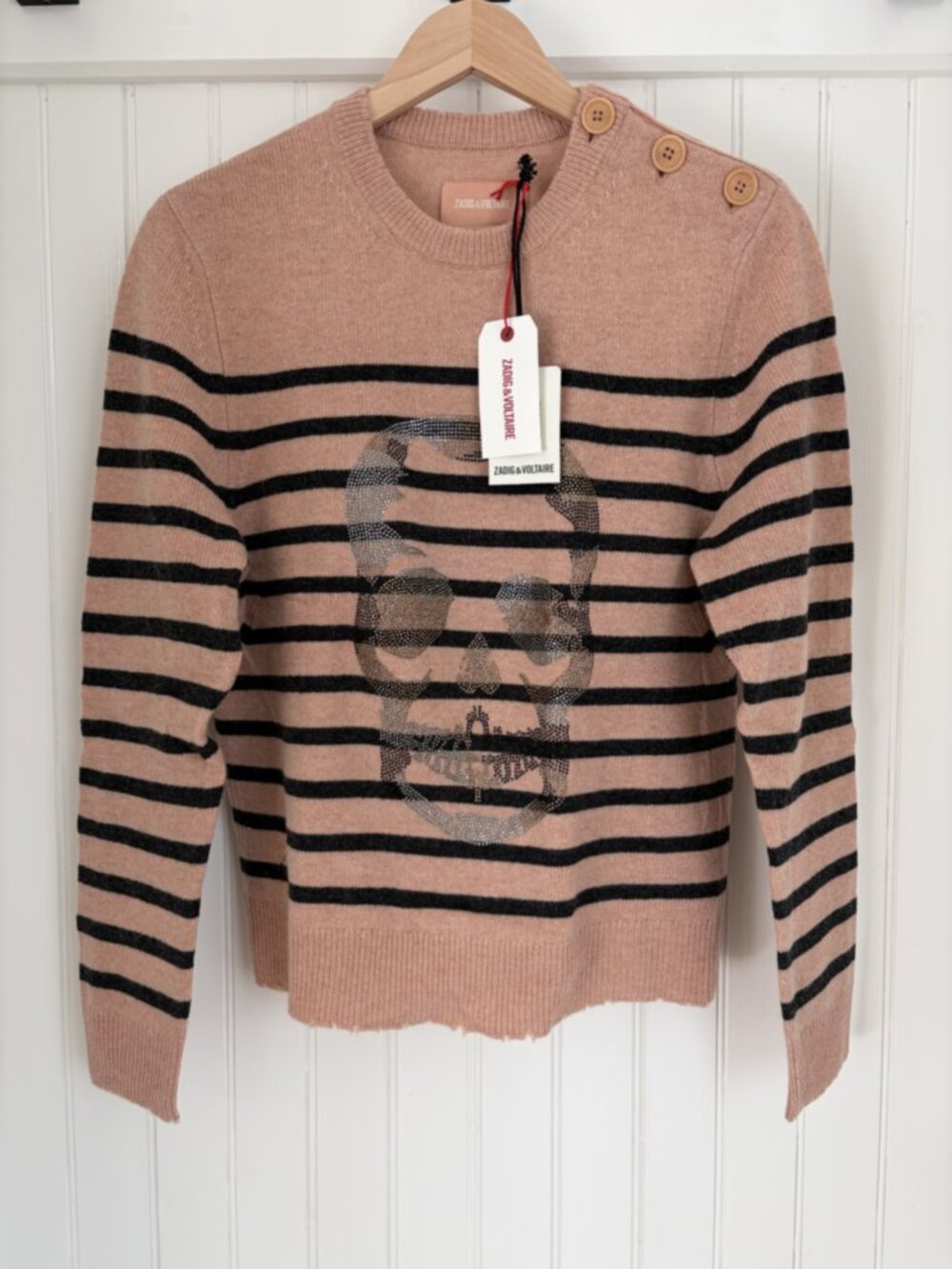 Zadig & Voltaire Crystal Skull Merino Wool Sweater — Blush Pink, XS NWT